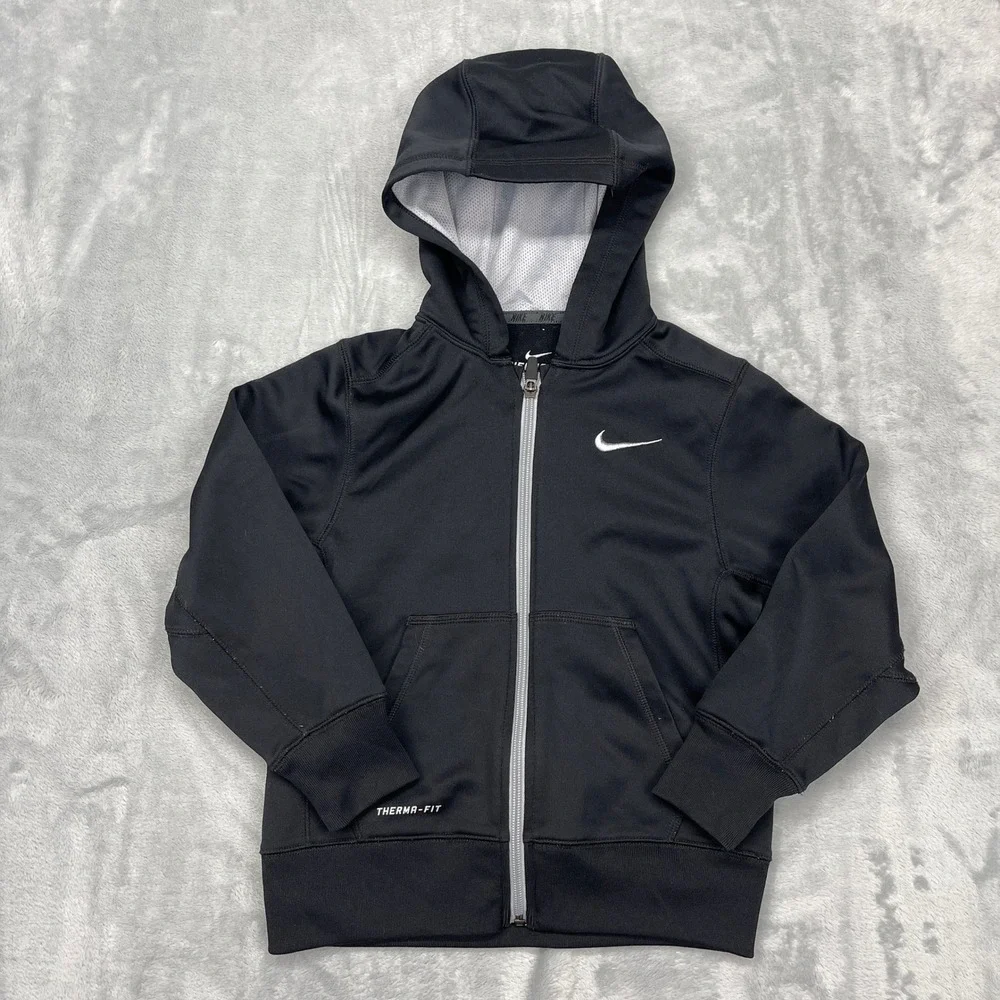 Nike Therma Fit Activewear Hoodie‎ Youth XS Black Athletic Raglan Sleeve Zip Up